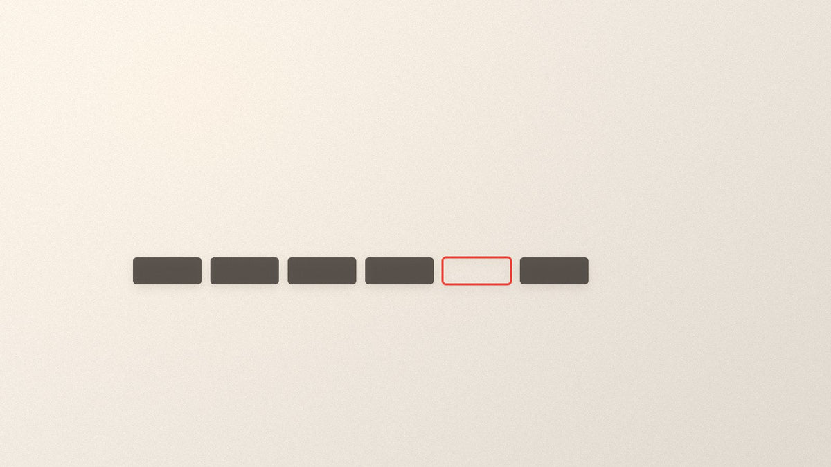 A row of six blocks marking out a day, five filled and one left hollow in red.