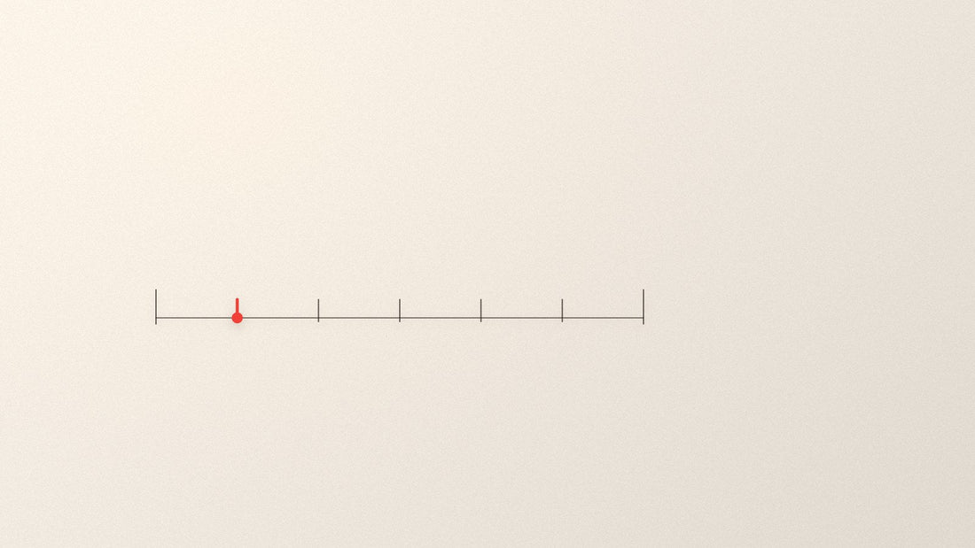 A horizontal rule marked with evenly spaced dosing intervals, the earliest one picked out in red.