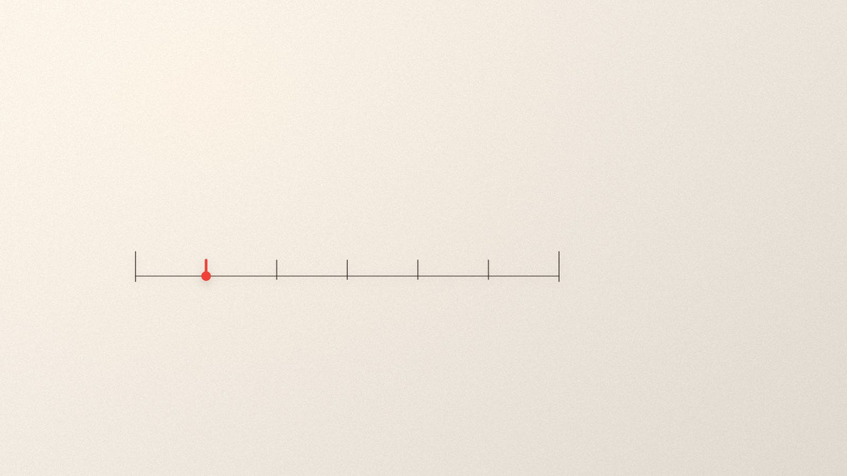 A horizontal rule marked with evenly spaced dosing intervals, the earliest one picked out in red.