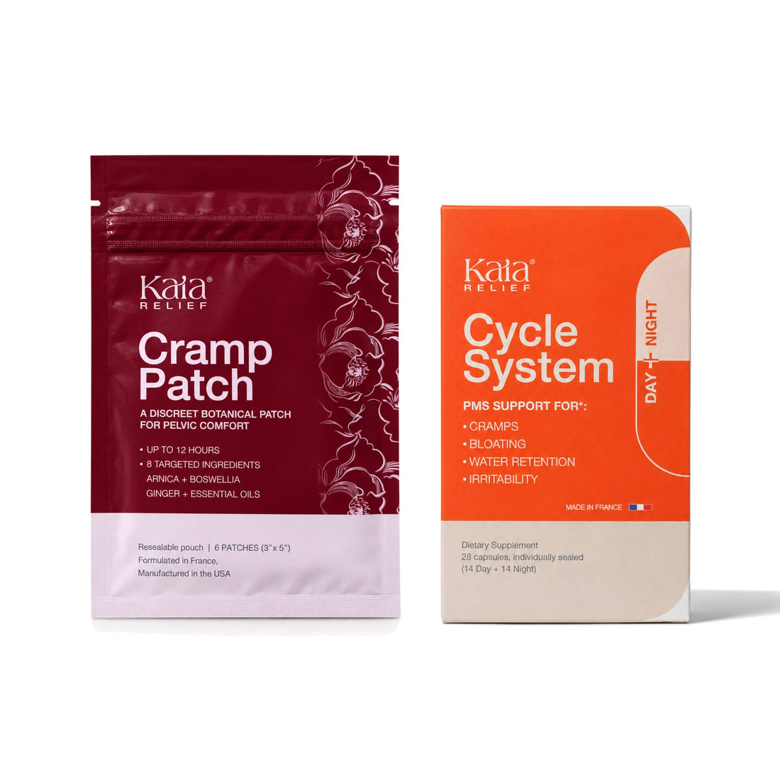 Kaia Relief PMS Bundle: Cramp Patch pouch and Cycle System box